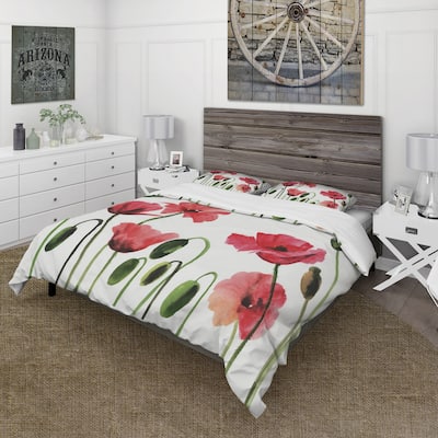 Designart 'Vintage Red Blooming Poppies' Traditional Duvet Cover Set