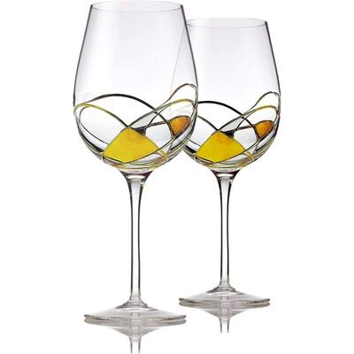 Set of 2 Red Wine Glasses with Gold Design - 28 oz