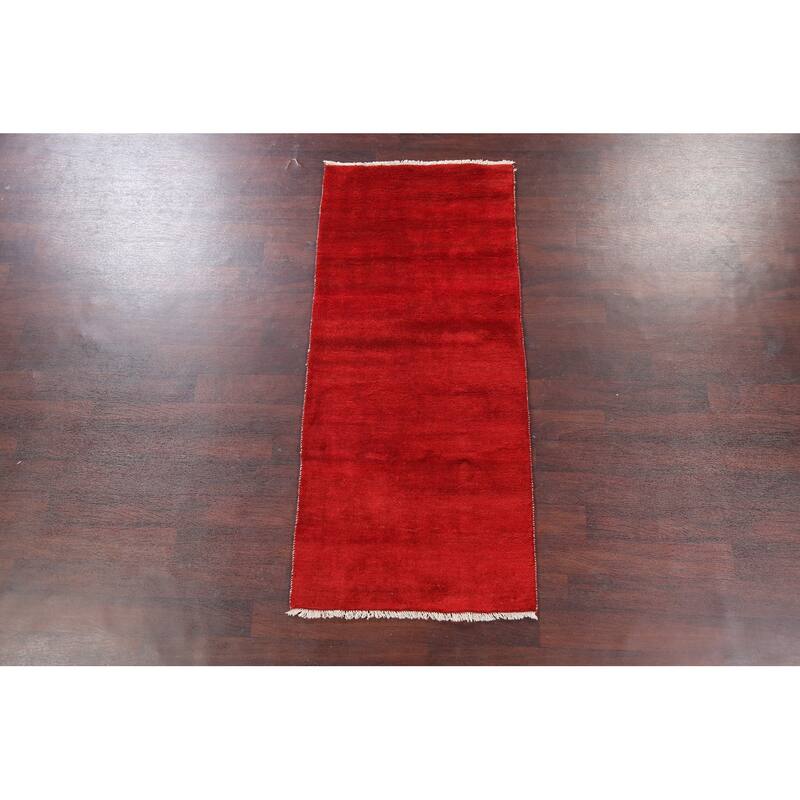 Hand Knotted Oriental 100% Wool Carpet Modern Contemporary Red Gabbeh Runner Rug - 6' 4'' X 2' 10''