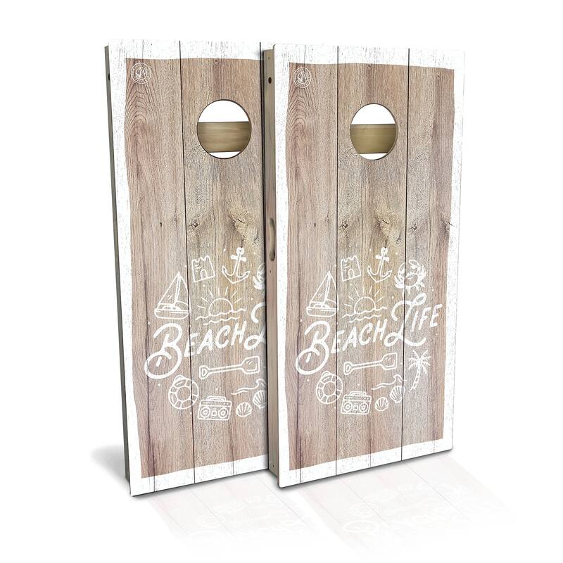 Beach Life Outdoor Cornhole Board Set - All-Weather 2x4 - Include Edge Lights