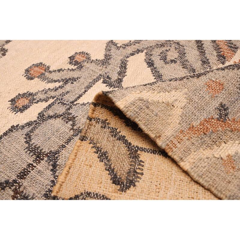 ECARPETGALLERY Flat-Weave Palas Denizli Cream Jute Kilim - 5'7 x 7'7