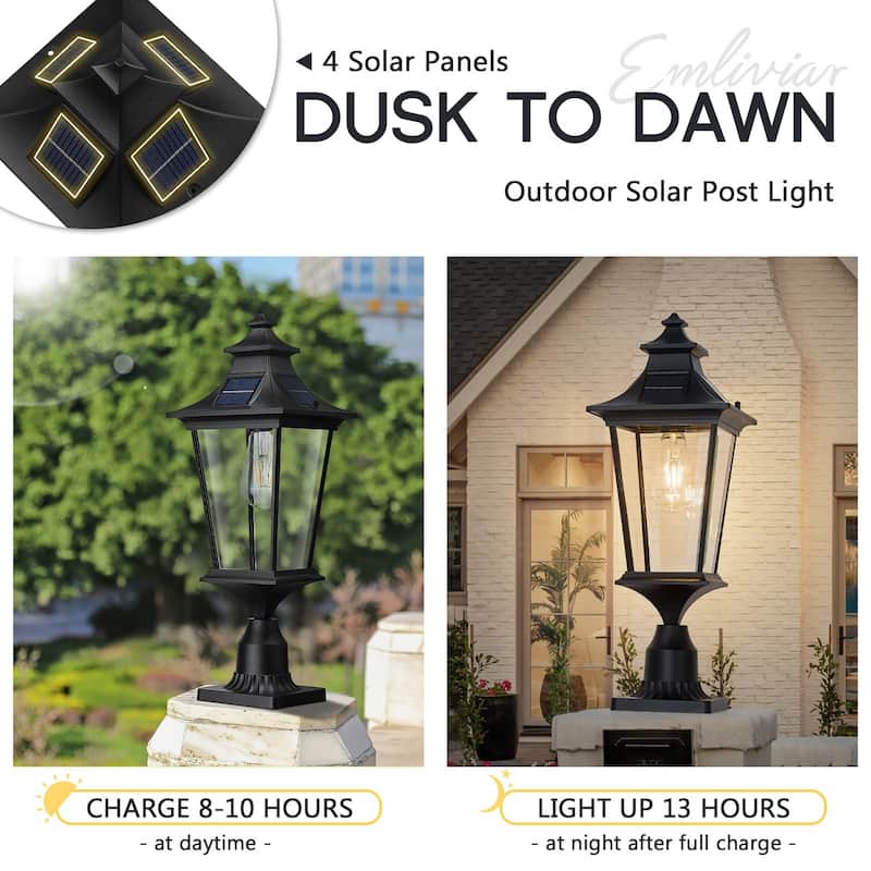 22 Inch Farmhouse Solar Lamp Post Light with Pier Mount