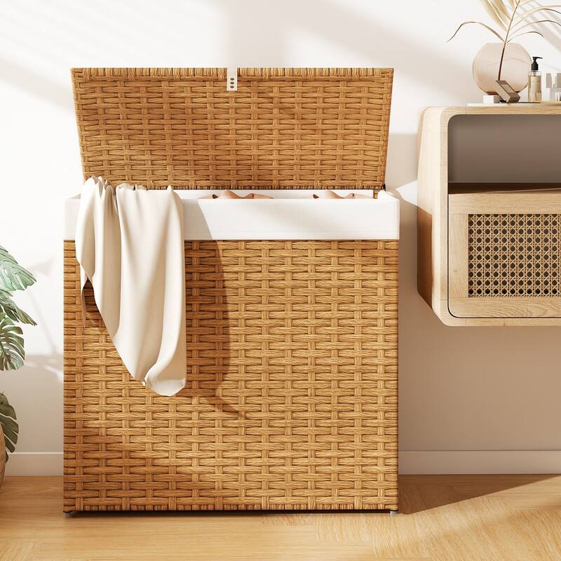 3-Compartment Laundry Basket Bags with Wheels Lid and 125L Capacity Removable - 25.5" x 13" x26" (L x W x H)