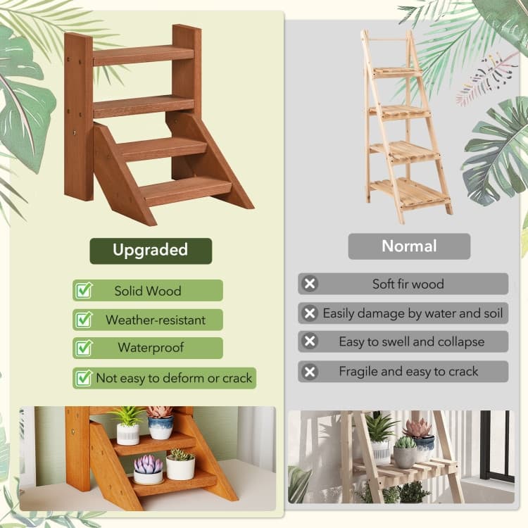 Natural Solid Wood 4-Tier Ladder Flower Stand for Indoor Outdoor - 12" x 12" x 14"