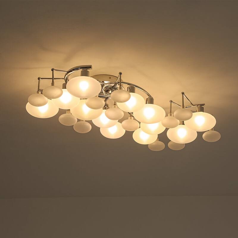 Mid-century Glam 12-Light Oval Frosted Glass Semi Flush Mount - 30.7 in