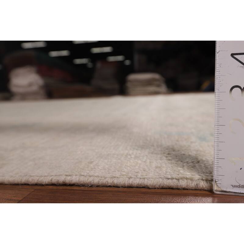 Beige Vegetable Dye Oushak Turkish Rug Hand-Knotted Floral Wool Carpet - 8'11"x 11'7"
