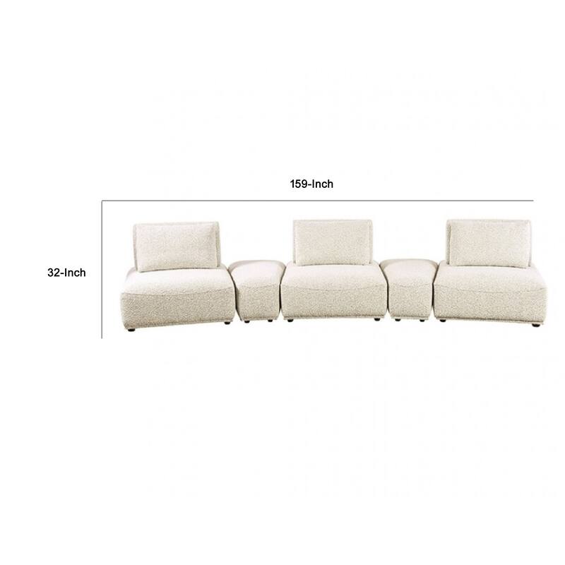 Stavan Modular Curved 3 Seat Sofa, Beige Boucle, Adjustable Seat Depth