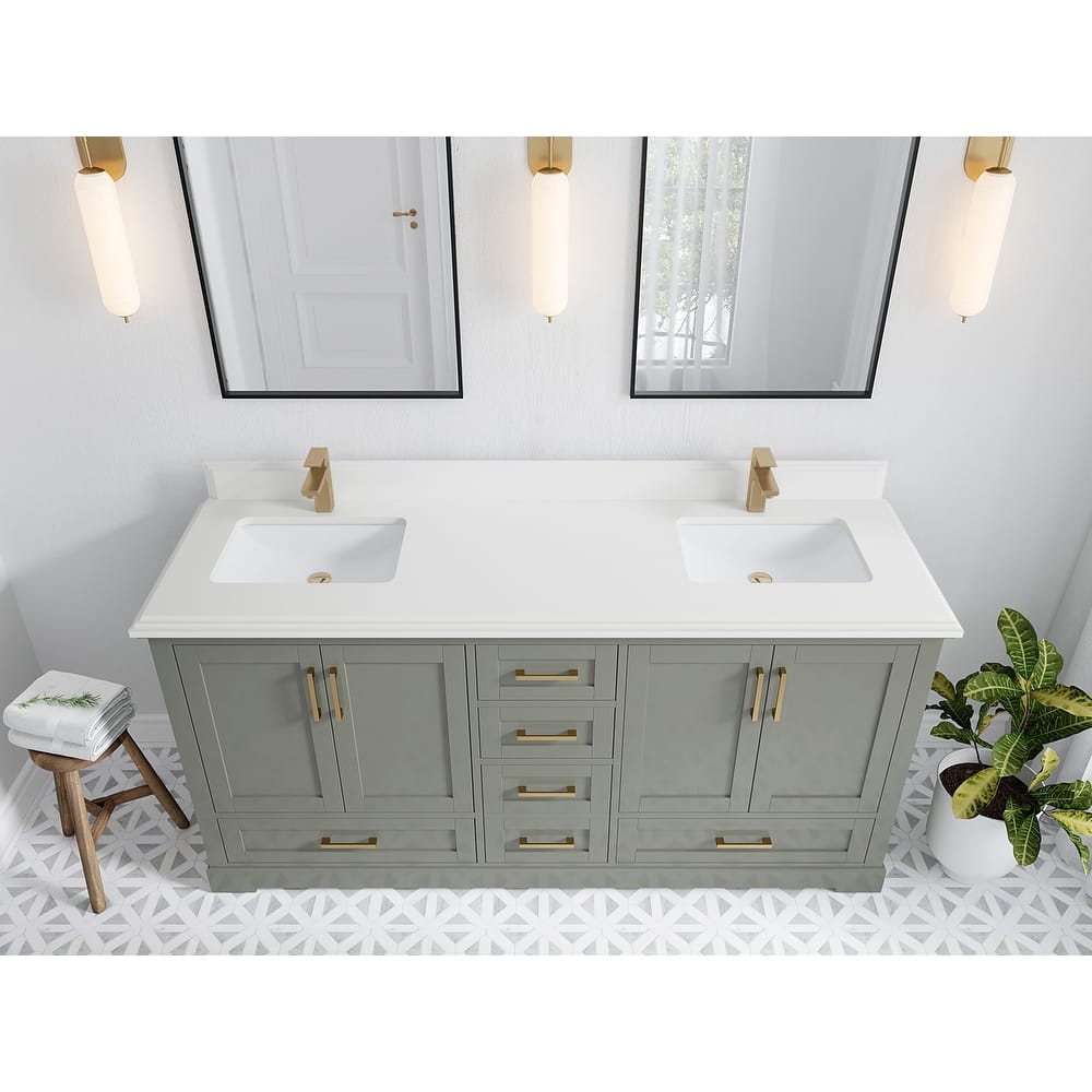 Willow Collection 72 in W x 22 in D x 36 in H Boston Double Bowl Sink Bathroom Vanity with Countertop