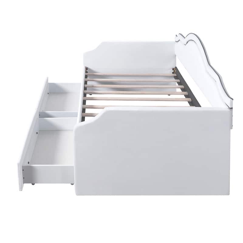 Twin Size Upholstered Daybed with LED and 2 Drawers