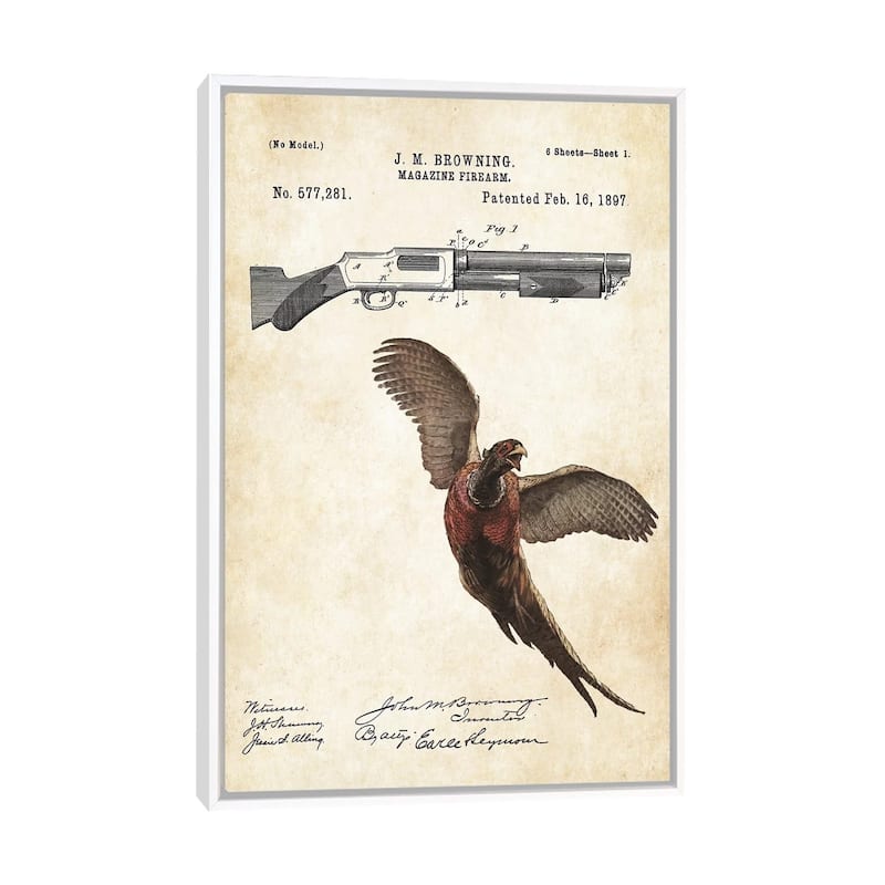 iCanvas "Pheasant Hunting Art" by Patent77 Framed Canvas Print - White - 26x18