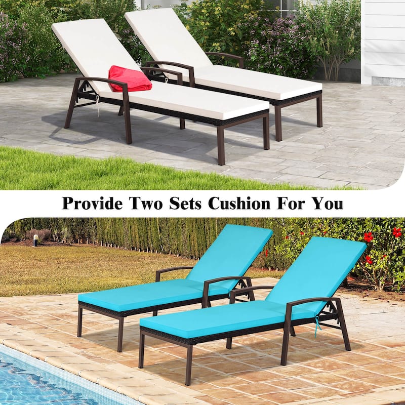 Costway Set of 2 Patio Rattan Chaise Lounge Chair Outdoor Reclining - See Details