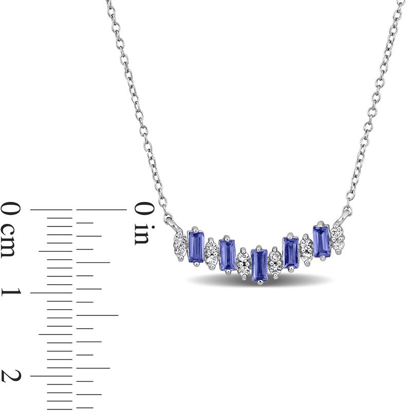 Miadora 1 1/10 ct TGW Baguette Shaped Tanzanite and White Topaz Necklace in Sterling Silver-18 in