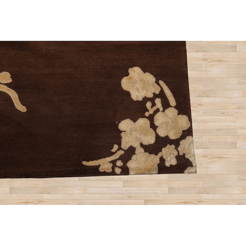 Hand Knotted Brown,Beige Tibetan Wool & Silk Modern Oriental Area Rug - 10' 2'' x 14'