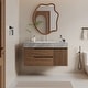 preview thumbnail 1 of 7, 36"Mid Century Modern Wall-Mounted Bathroom Vanities,Single Sink,Brown Wood Texture with Sintered Stone Table top