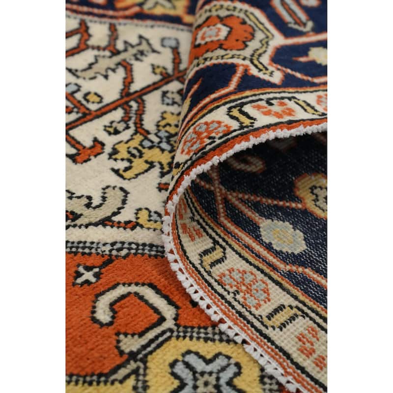 Hand Knotted Oriental 100% Wool Carpet Traditional Medallion Beige & Ivories Heriz (serapi) Area Rug - 8' 4'' X 6' 0''