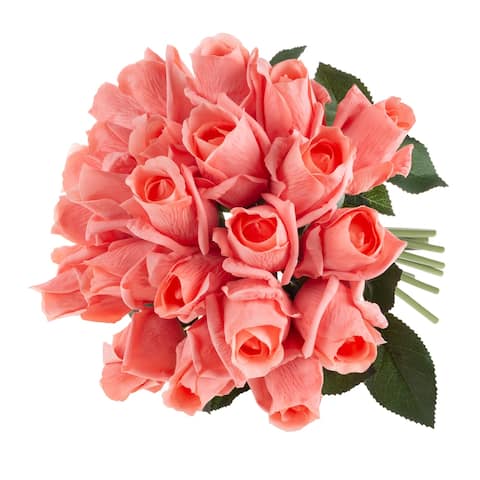 Rose Artificial Flowers - 24Pc 11.5-Inch Fake Flower Set with Stems by Pure Garden (Coral)