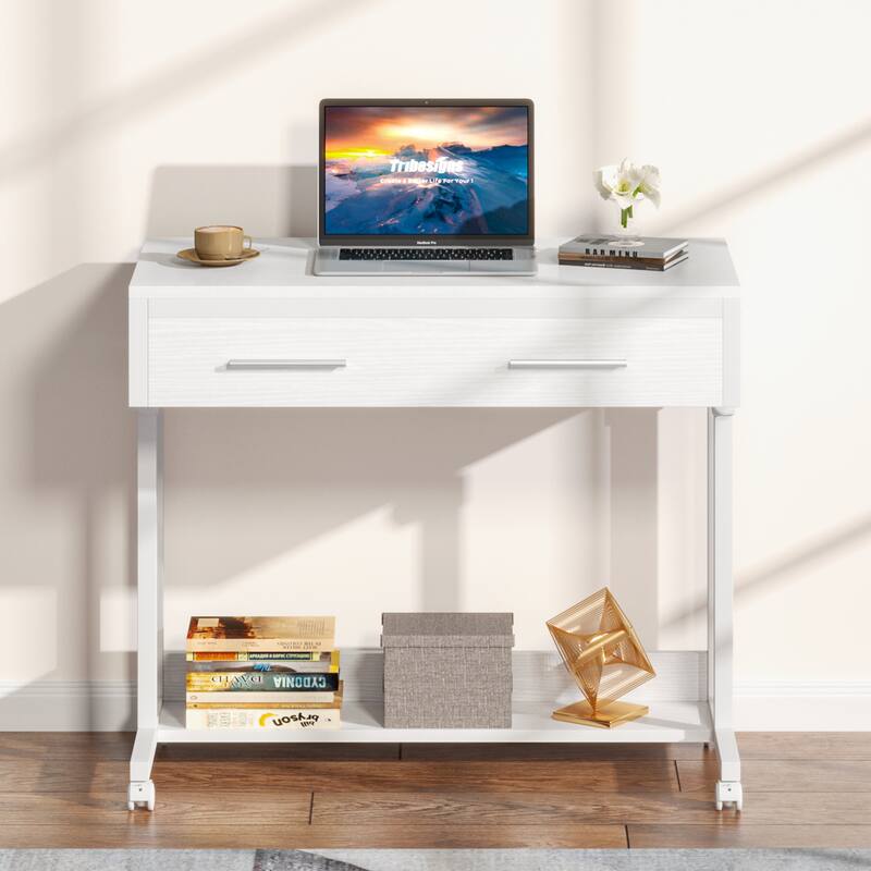 Portable Mobile Laptop Desk with Drawers, Rolling Standing Sofa Side Table for Home Office