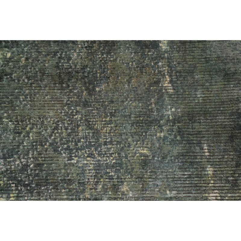Hand Knotted Oriental Viscose Silk Carpet Modern All-Over Green Abstract Area Rug - 7' 9'' X 5' 6''