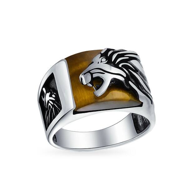 slide 1 of 9, Men's Gemstone Brown Black Lion Ring Solid .925 Sterling Silver