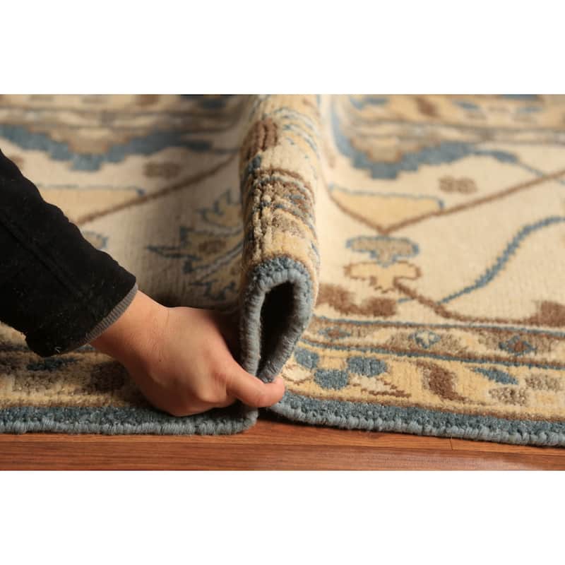 All-Over Blue & Ivory Oushak Indian Large Rug Hand-Knotted Wool Carpet - 13'1"x 20'7"