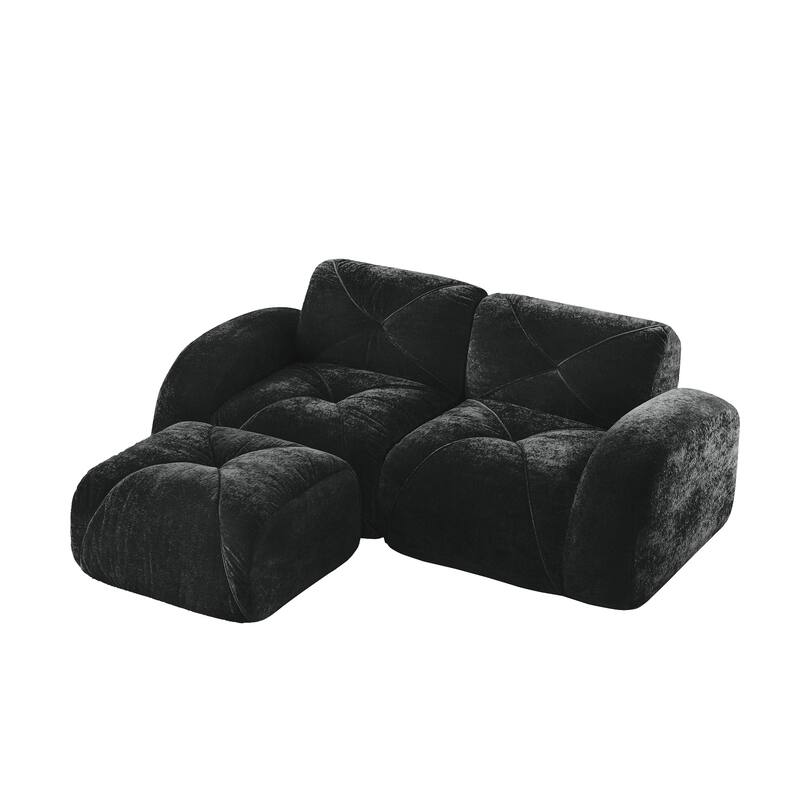 Velvet Tufted Loveseat Sofa Modular Couch, Boneless Deep Seat 2-Seater Couch, Available with/without Ottoman