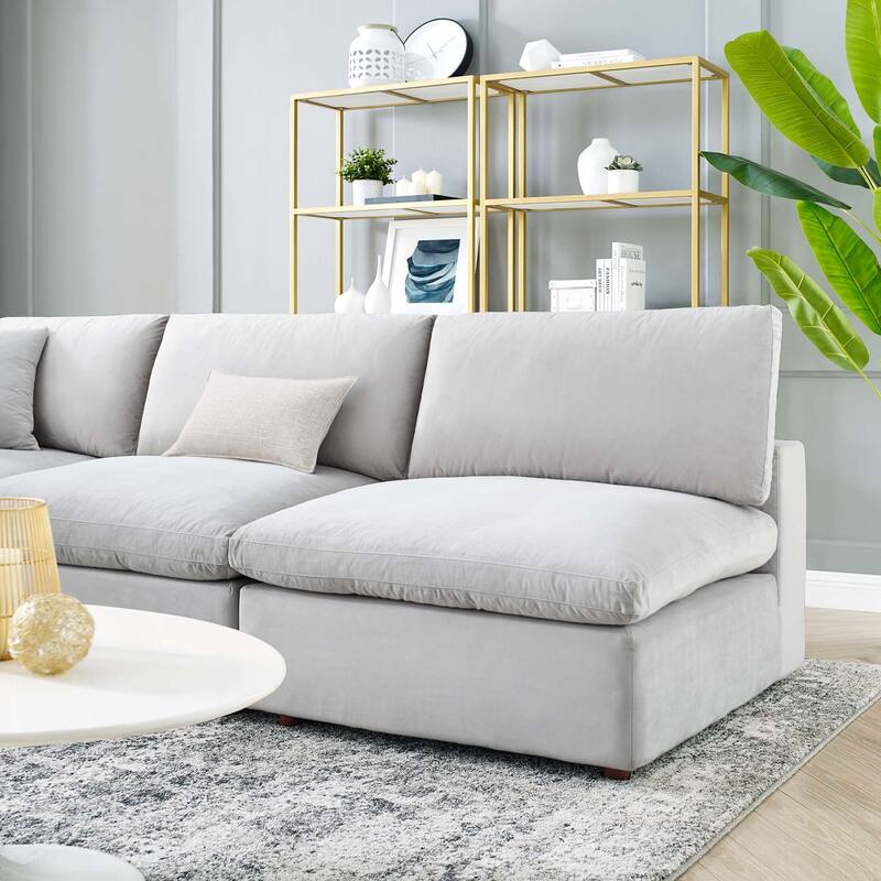 Commix Down Filled Overstuffed Velvet 5-Piece Sectional Sofa
