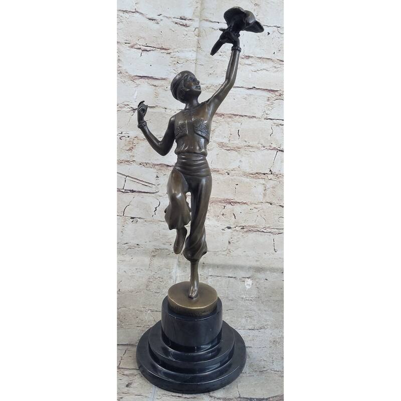 Parrot Girl Bronze Figure Statue Sculpture After Paul Philippe Dancer Girl Bird