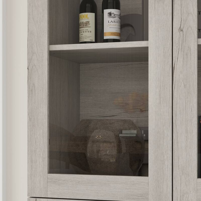 Bookcase Cabinet with Glass Doors and Drawers Multi-Purpose Storage Display Hutch for Living Room or Dining Room