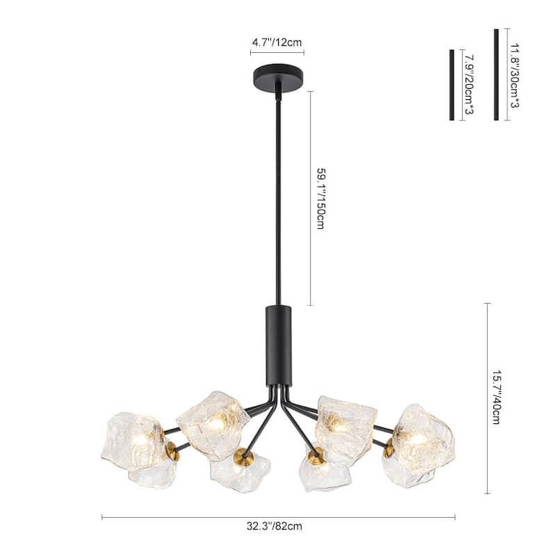 Black and Gold Clear Rock Glass Sputnik Chandelier