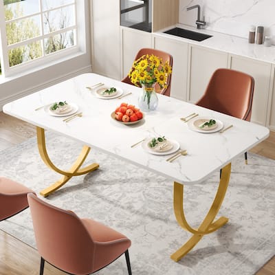 63 Inch White Rectangular Dining Table for 4 to 6