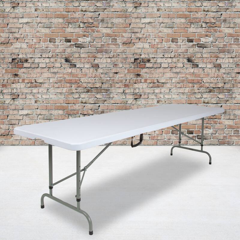 30"W x 96"L Adjustable Bi-Fold Granite White Plastic Table with Carrying Handle - Granite White