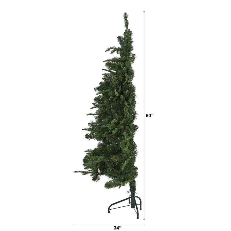 5’ Pre-Lit Grand Teton Artificial Half Wall Christmas Tree, Clear LED Lights - 5 Foot