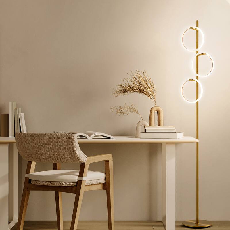 Brightech Saturn 66 in. Industrial 3-Light 3-Way Dimming LED Floor Lamp with 3 Replaceable LED Rings