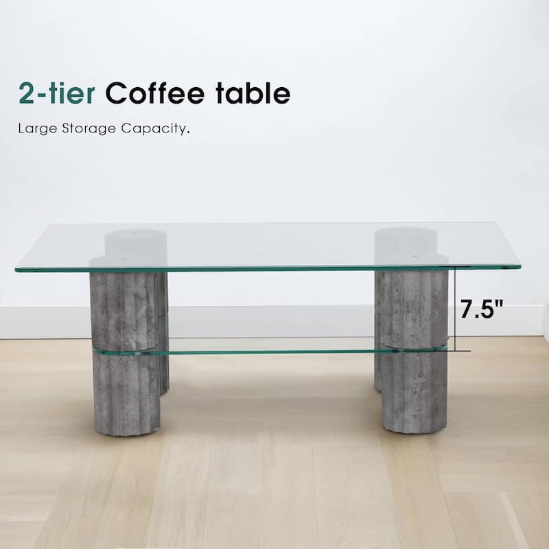 Ivinta 44"W×24"D Rectangular Coffee Table with Tempered Glass Top, Roma Stylish Legs
