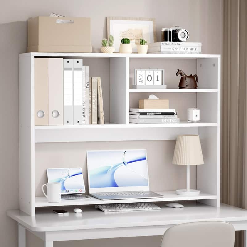 Desktop Shelf Bookshelf Storage for College Dorm Office Home, White