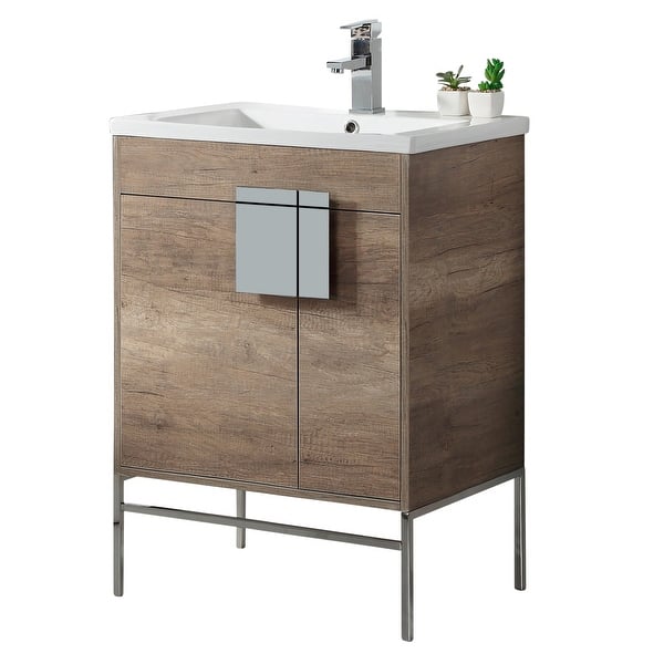 slide 2 of 9, 24-inch Modern Bathroom Vanity Set w/ Vitreous China Sink Top Polished Chrome - Shadow Gray