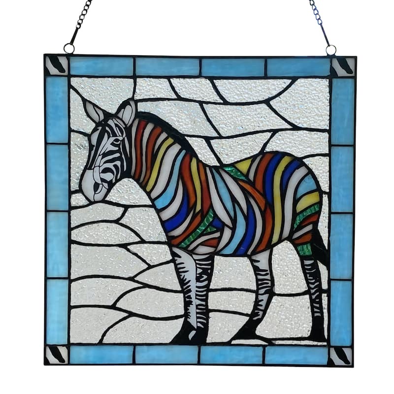 River of Goods River of Goods 12-Inch Rainbow Zebra Stained Glass Window Panel - 12" x 0.25" x 12"