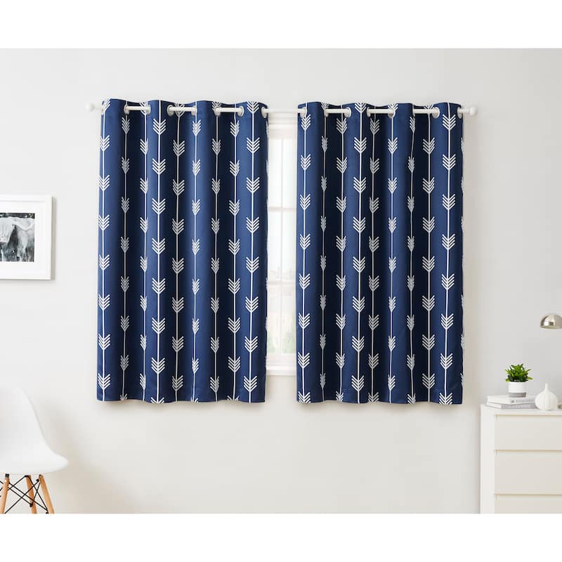 HLC.me Arrow Thermal Room Darkening Blackout Energy Efficient Window Curtain Grommet Panels - Set of 2 - 52" W x 63" L per panel - Set of 2 - Navy Blue