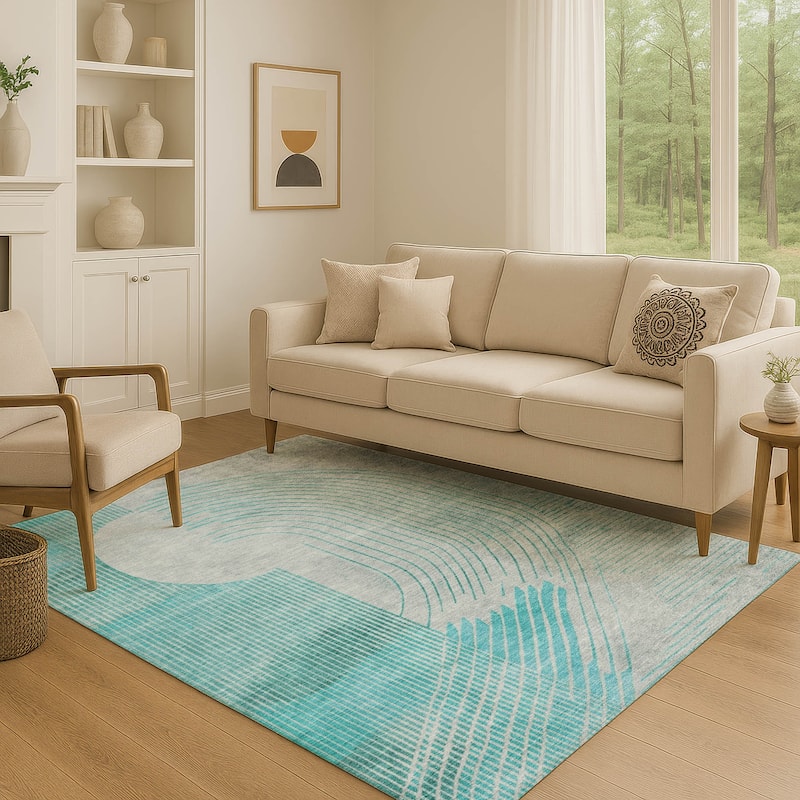 Premium Washable Super Soft Contempoary Glam Mayfield Rug - Teal - 3' x 5'