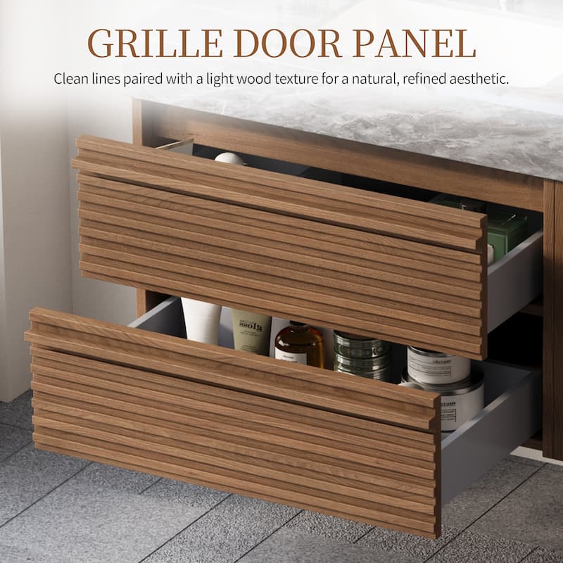 Modern 36" Bathroom Vanities, Sintered Stone Tabletop, Sold wood Cabinets, 2 Drawers& 2 Adjustable Shelves, Not Assembled Need