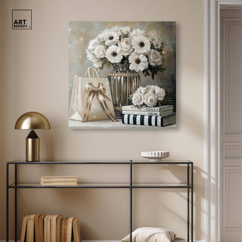 Elegant Flowers Books Neutral Canvas by Art Remedy, Gallery Wrapped