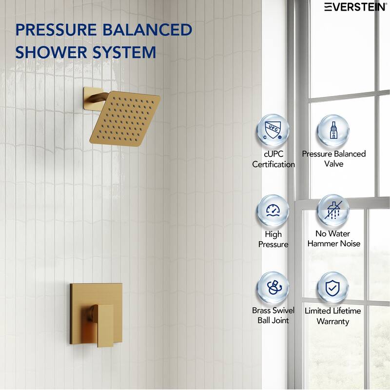 Stainless Steel Rainfall Shower Head, Single-Function Shower Faucet with Pressure-Balanced Valve