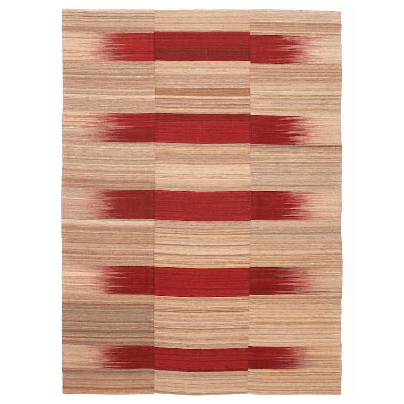 ECARPETGALLERY Flat-Weave Ankara FW Tan Wool Kilim - 7'7 x 10'6 - Tan - 7'7 x 10'6