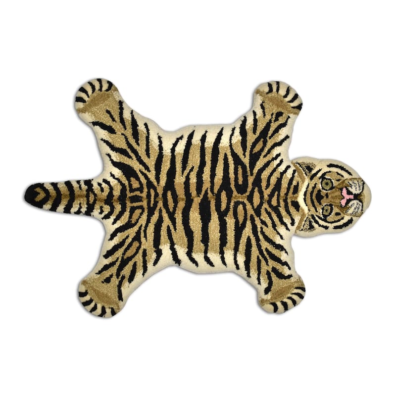 Fabstyles Animal Wool Printed Area Rag Rug Living Room, Hallway - Tiger Skin - 2x3