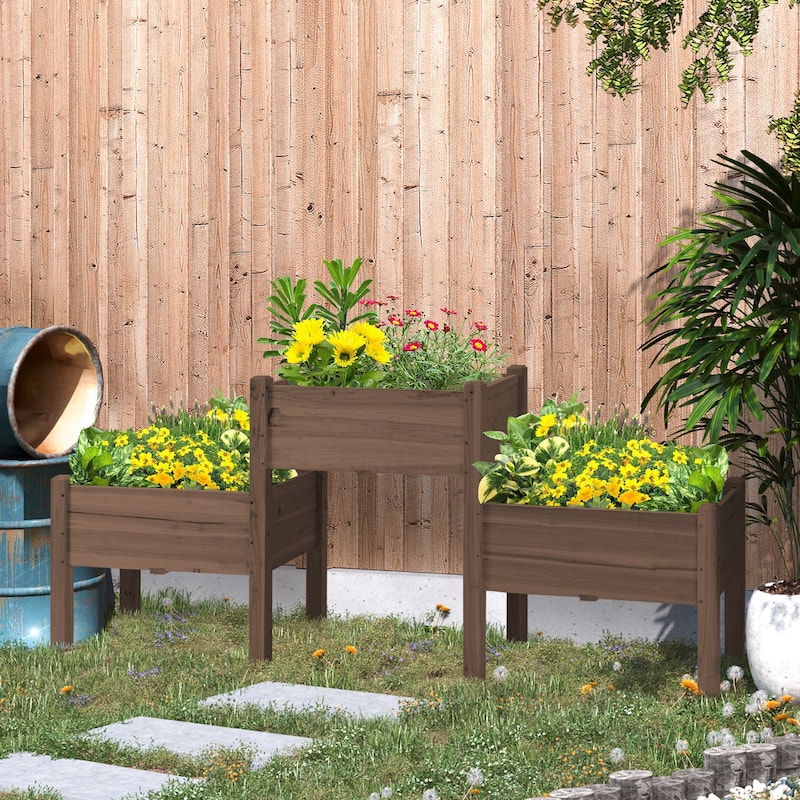 Countryside Style Garden Bed with 3 Planter 3 Box Drainage Holes for Backyard Patio Grow Vegetables Herb and Flowers, Coffee