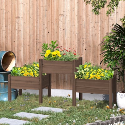 Outdoor Raised Flower Beds Self-Draining Flower Boxes with Drainage Holes and 3 Planter Box for Vegetables Herb and Flowers