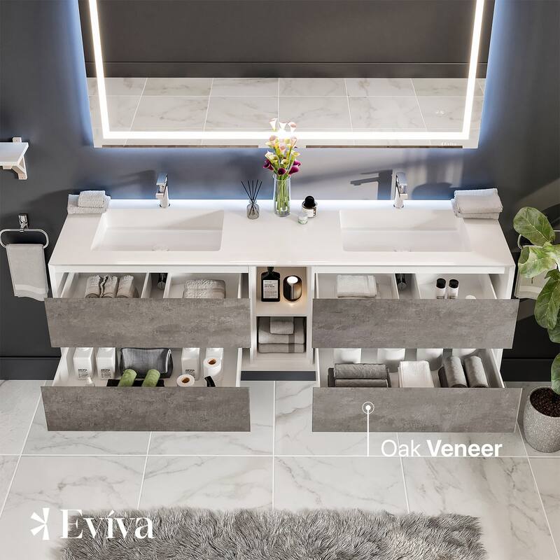 Vienna 75" Concrete Gray DS Bath Vanity with Integrated Acrylic Top