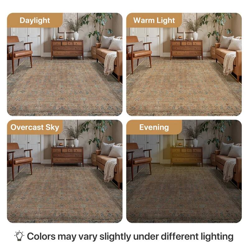 Mcow Floral Collection Machine-Washable Non-Slip Area Rug