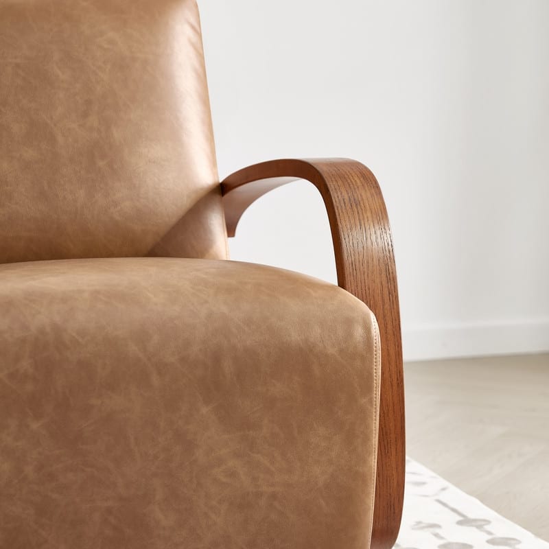Eli Swivel Accent Chair with U-Shaped Wood Arm