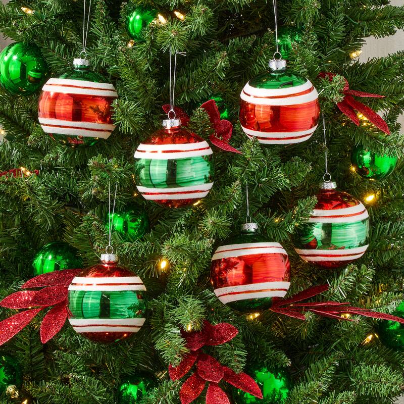 4" Retro Glass Stripe Ball Ornament Set of 6